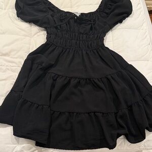 Black Charolete russe puffed sleeve dress